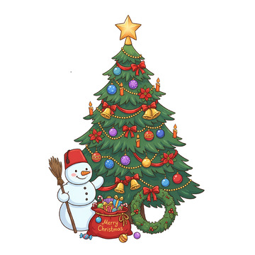 卡通圣诞节雪人圣诞树贴纸