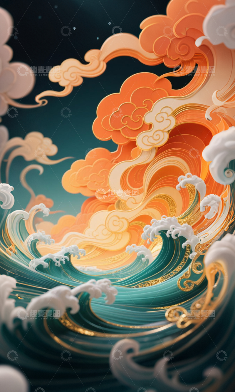 高清大图下载【趣麦麦图】云浪融合艺术插画