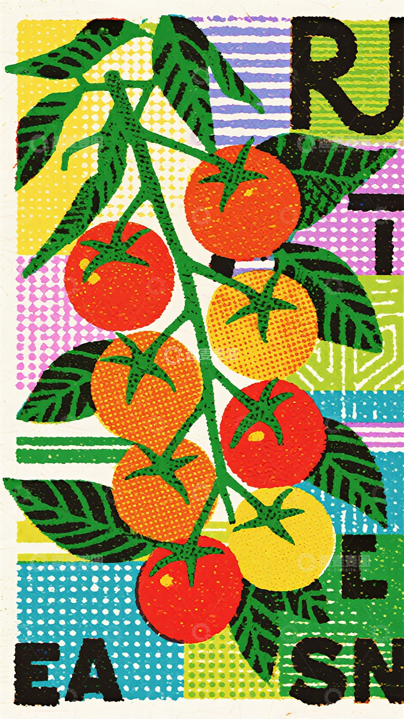 高清大图下载【趣麦麦图】波普风色彩斑斓番茄丰收图