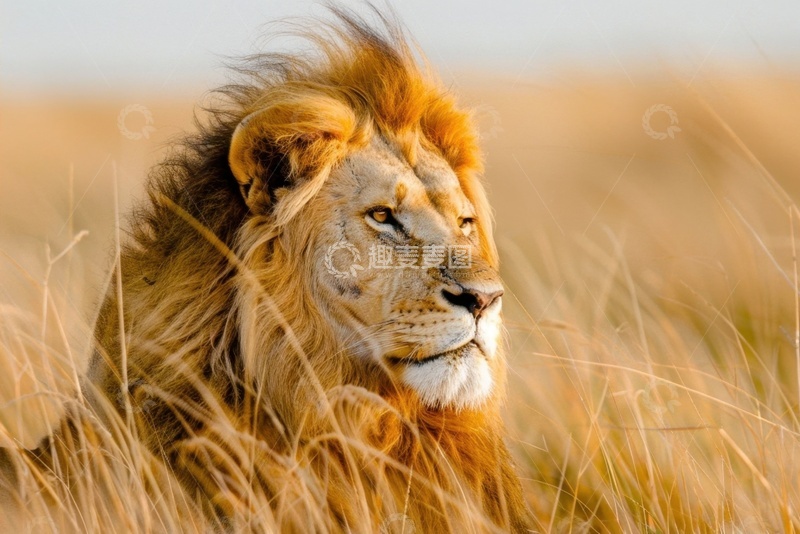高清大图下载【趣麦麦图】草原上的一头狮子