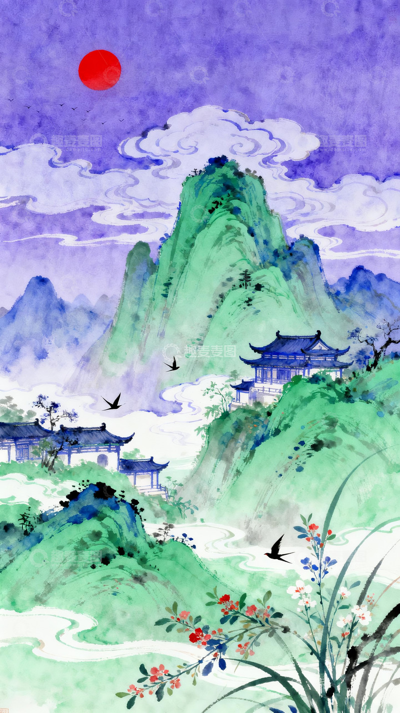 高清大图下载【趣麦麦图】青黛山峦间的亭台烟霞1