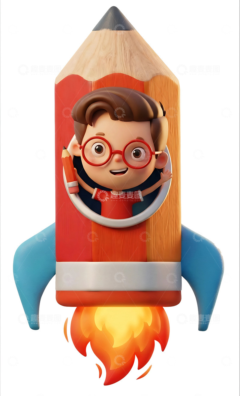 高清大图下载【趣麦麦图】-卡通铅笔火箭创意插画设计