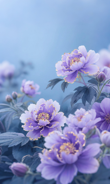 紫罗兰色牡丹花卉艺术插画