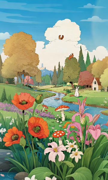 田园风光插画风景