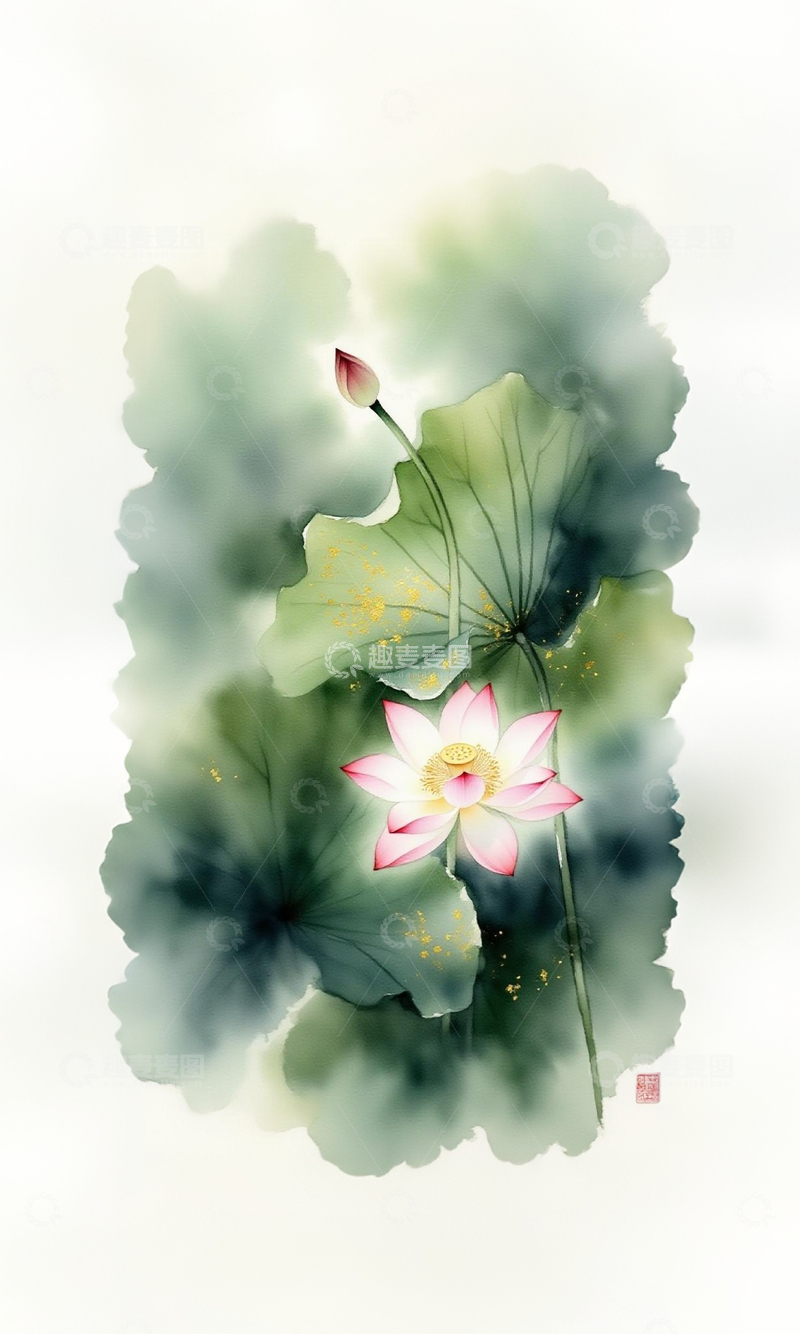 高清大图下载【趣麦麦图】-水墨荷花中国画艺术画作