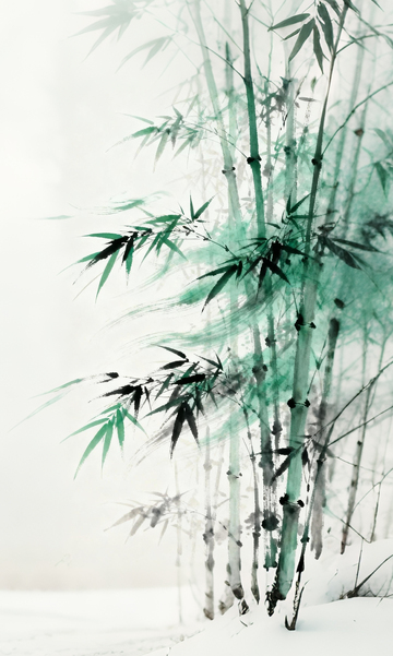 水墨竹林冬季雪景