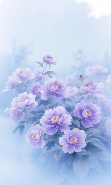 淡紫牡丹水墨画