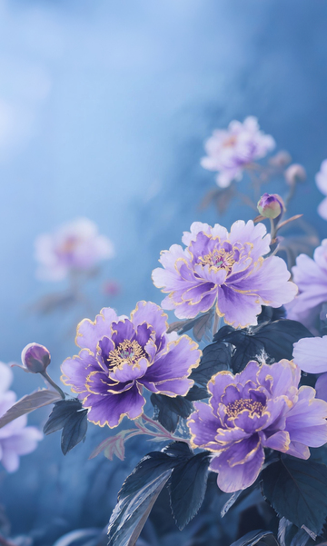 梦幻紫色牡丹花插画