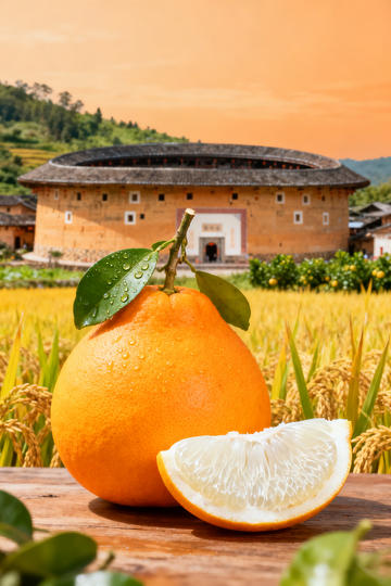 田园风光柚子美景土楼背景1