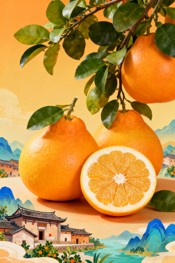 柚子插画风景传统文化元素1