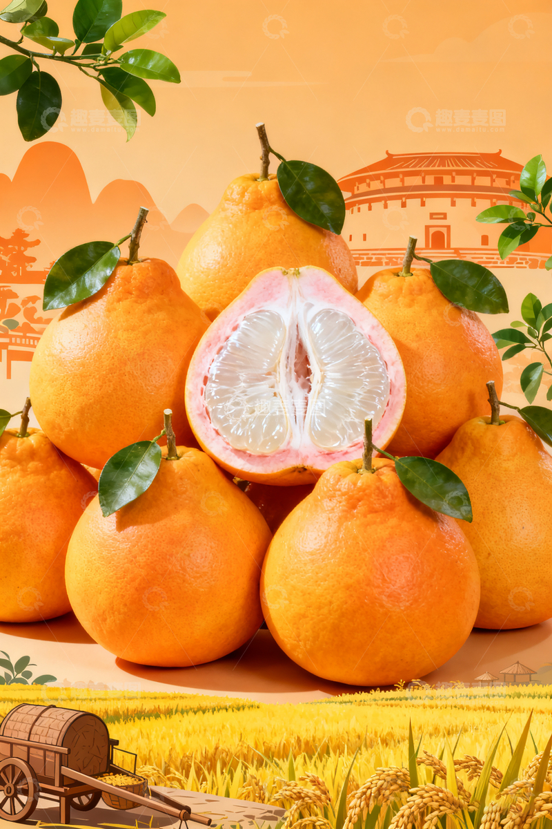 高清大图下载【趣麦麦图】丰收季柚子图片宣传海报