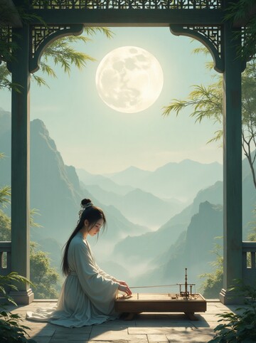 古风月夜品茶图