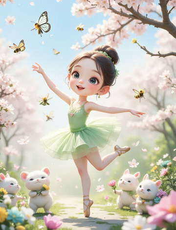 卡通芭蕾女孩樱花花园梦境