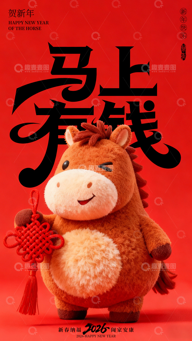 源文件下载【趣麦麦图】-卡通3D简约马年海报