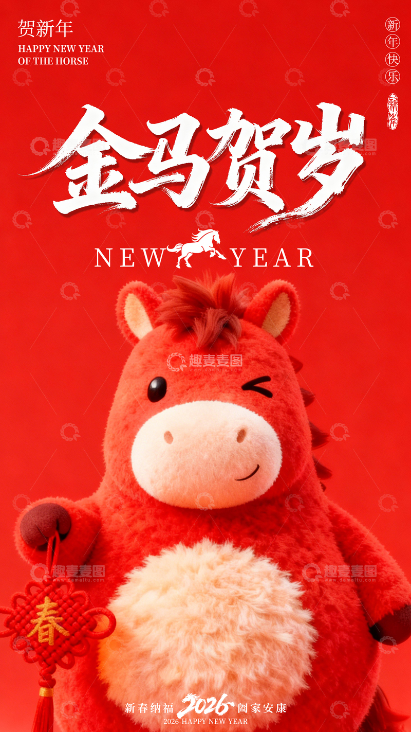 源文件下载【趣麦麦图】-卡通3D马年海报