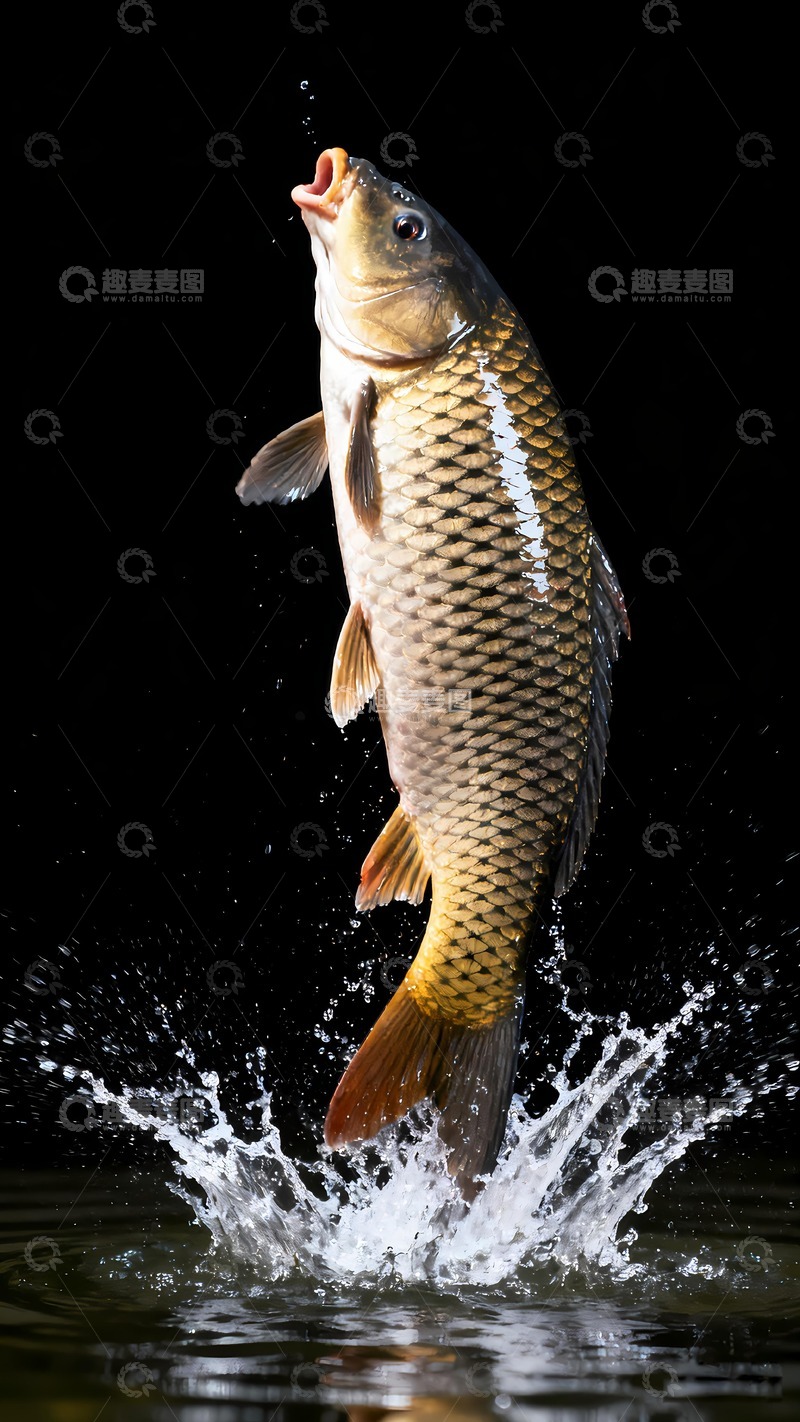 高清大图下载【趣麦麦图】一条跳跃的黄河鲤鱼