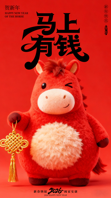 卡通简约3D马年海报