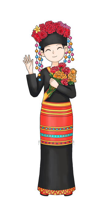 身着民族服饰的捧花少女布朗族