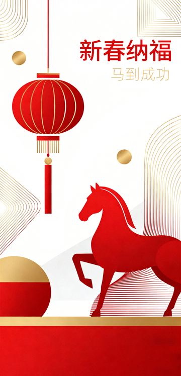 中国红喜庆简约春节传统马年海报1