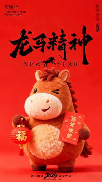 简约卡通3D马年海报
