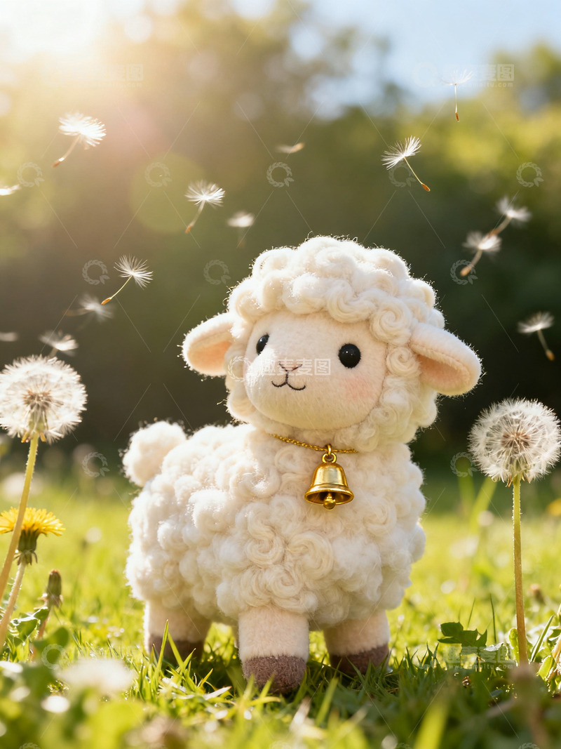 高清大图下载【趣麦麦图】草地温馨蒲公英毛绒绒小羊十二生肖