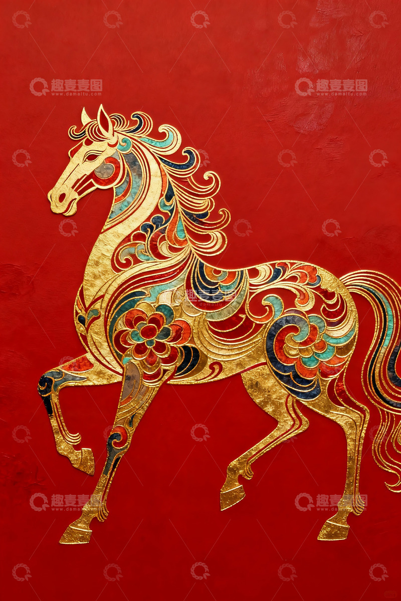 高清大图下载【趣麦麦图】金彩骏马装饰画