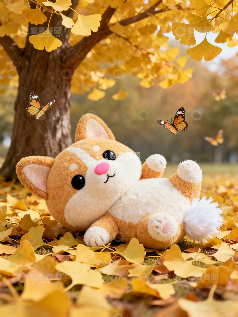 高清大图下载【趣麦麦图】金色银杏秋日毛绒绒小狗生肖