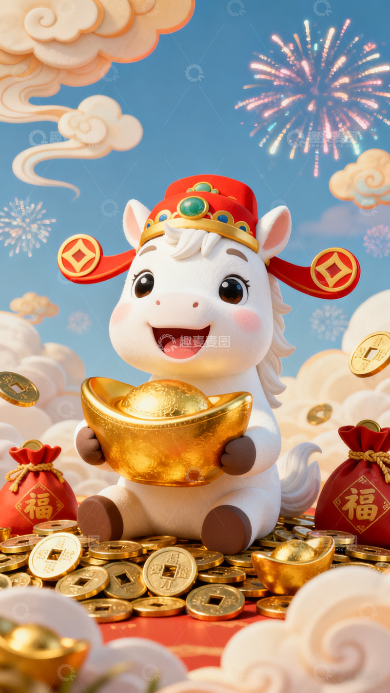 高清大图下载【趣麦麦图】国潮卡通马年财富吉祥图