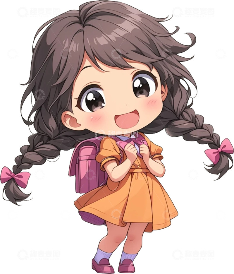 高清大图下载【趣麦麦图】AICGQ版二次元卡通小女孩人物素材