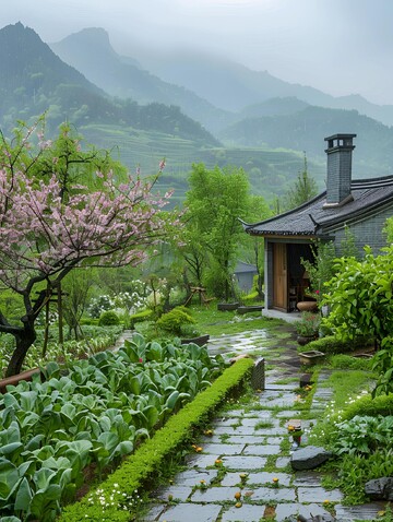 山水田园古风庭院景色