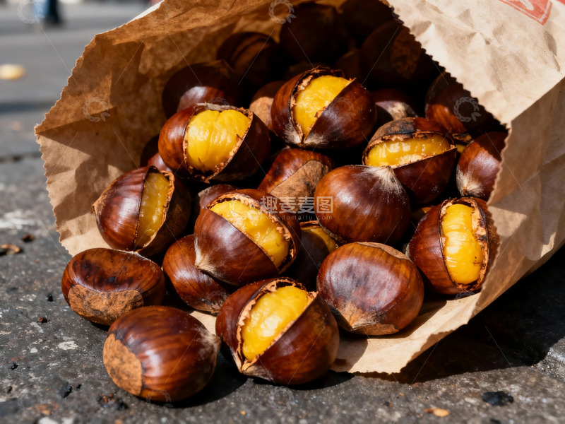 高清大图下载【趣麦麦图】街边烤栗子棕色纸袋