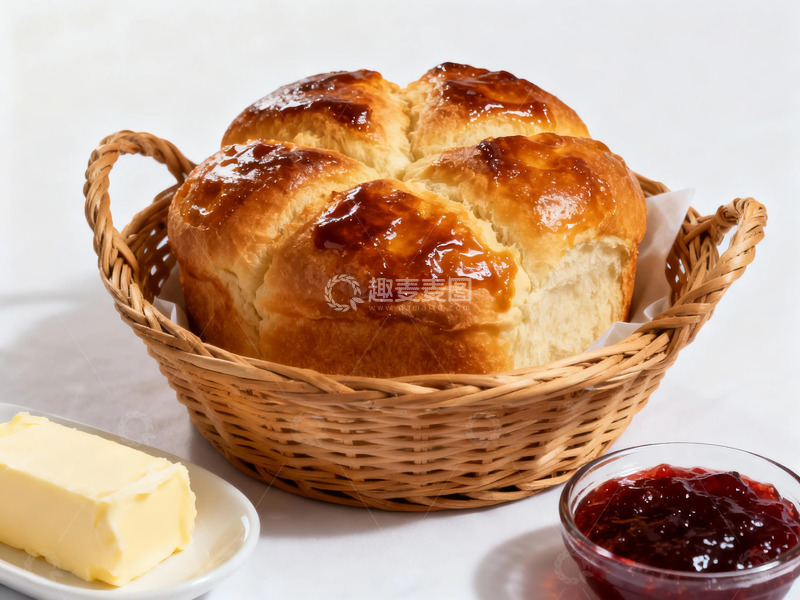 高清大图下载【趣麦麦图】编织篮热面包果酱黄油