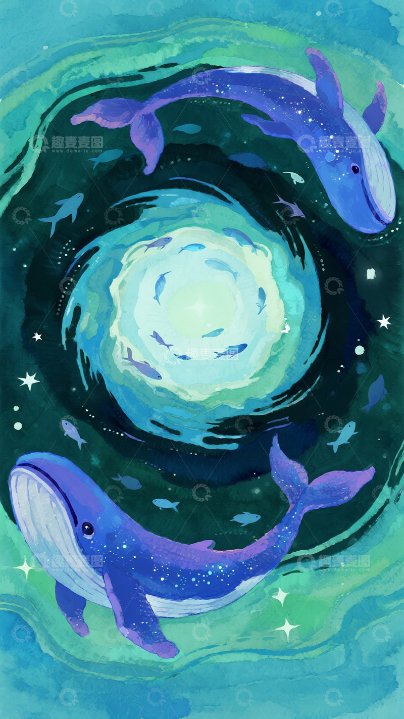 高清大图下载【趣麦麦图】水旋里的星芒双鲸