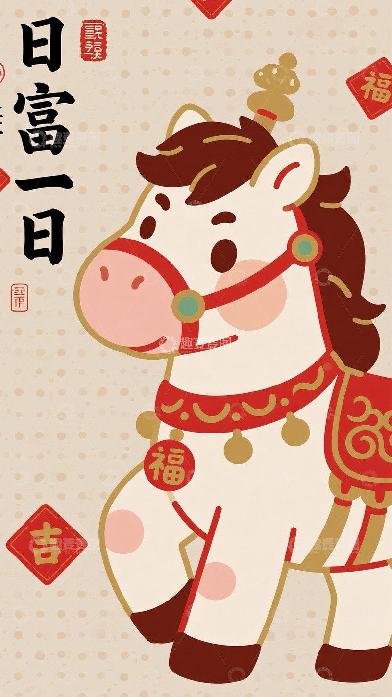 高清大图下载【趣麦麦图】福吉相伴的软萌彩点小马