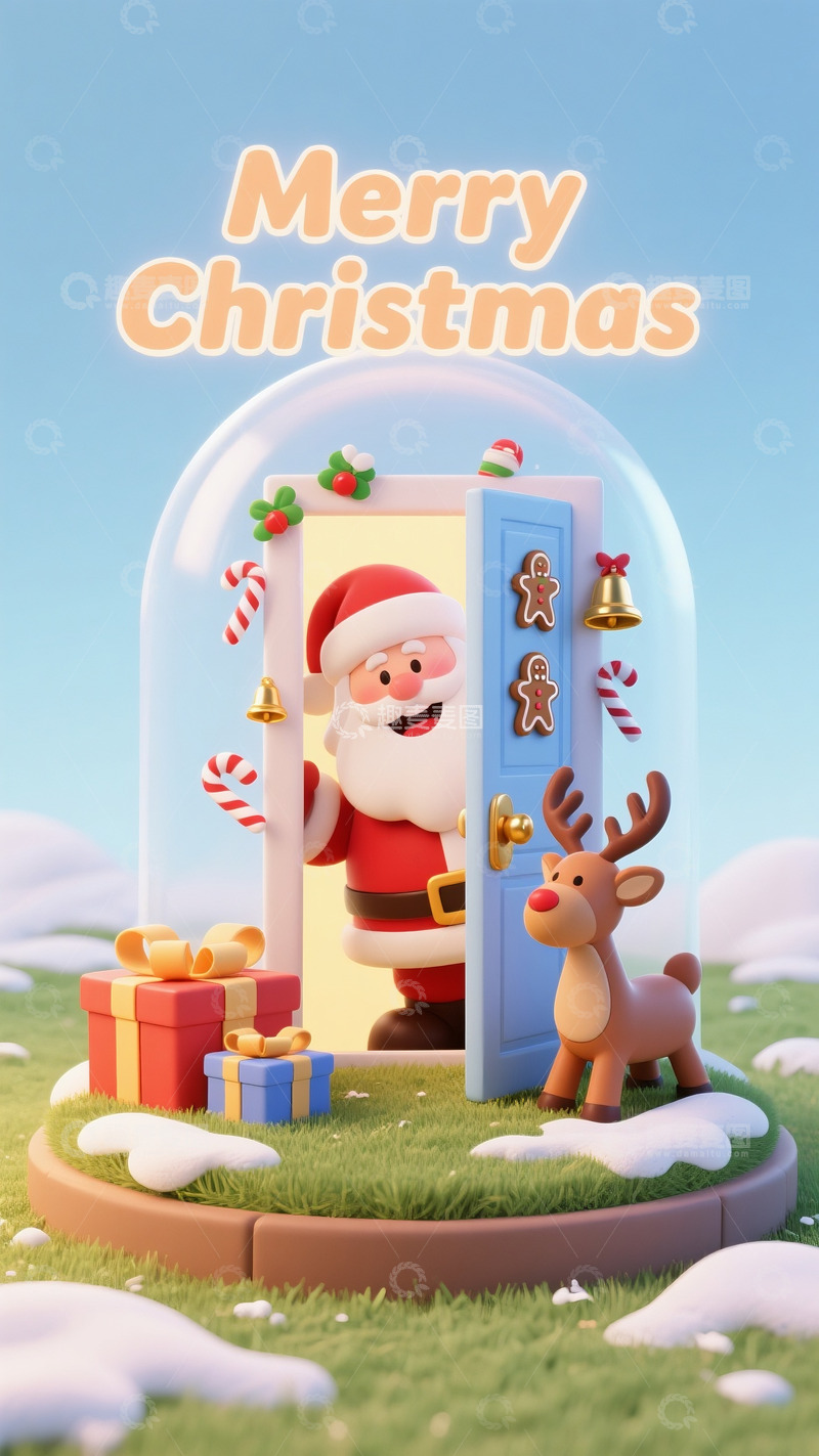 高清大图下载【趣麦麦图】水晶球里的圣诞老与驯鹿
