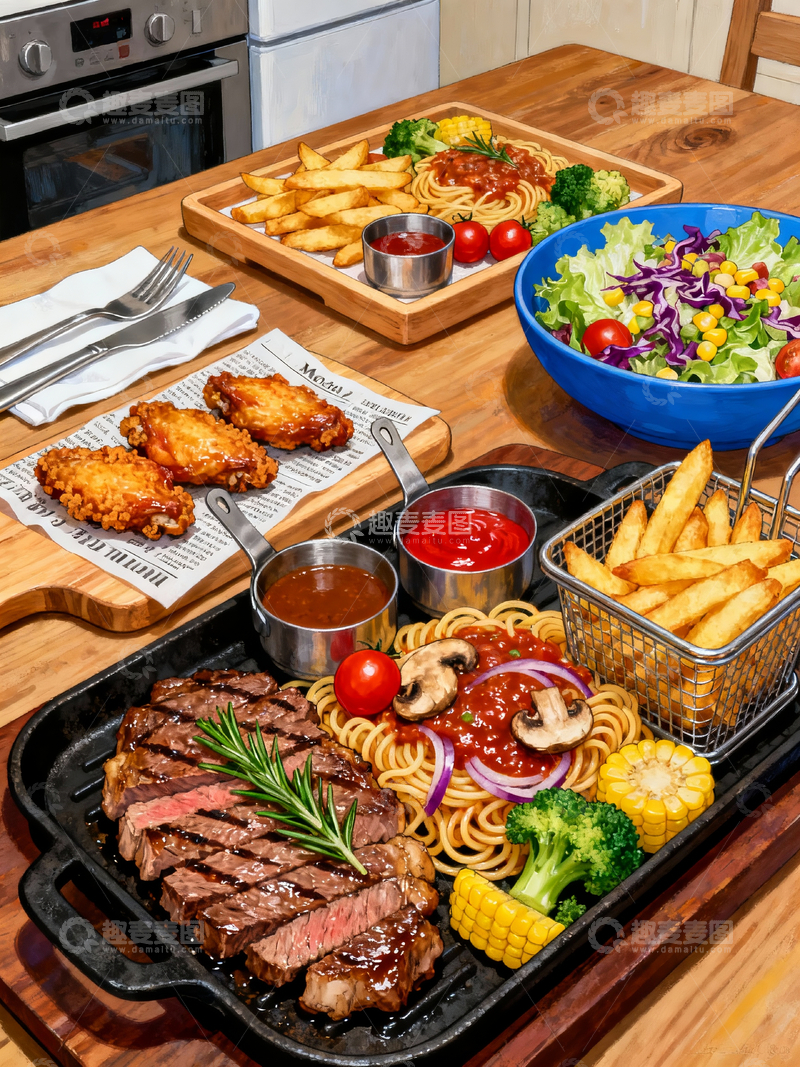 源文件下载【趣麦麦图】漫画风格美式餐盘4