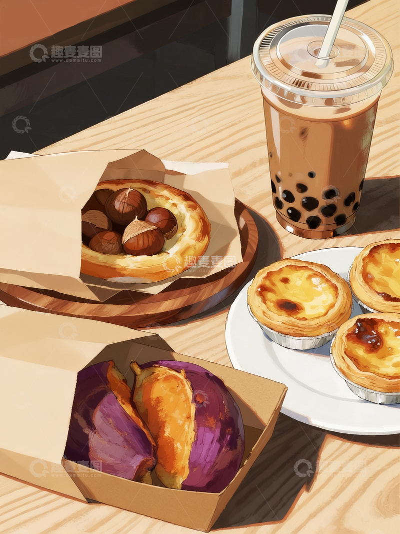 源文件下载【趣麦麦图】手绘插画下午茶