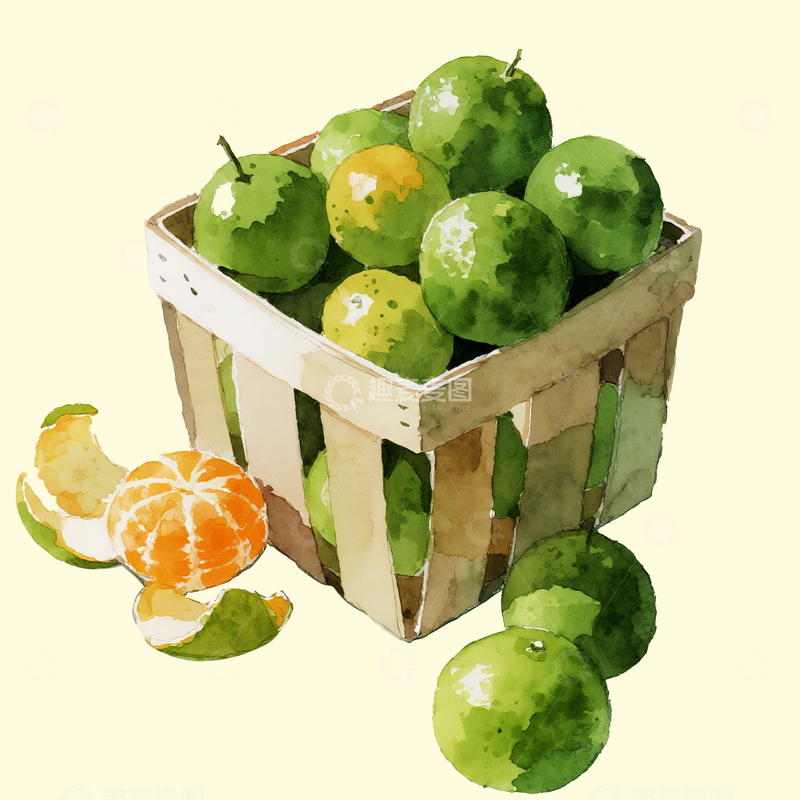 源文件下载【趣麦麦图】水彩风格一筐橘子