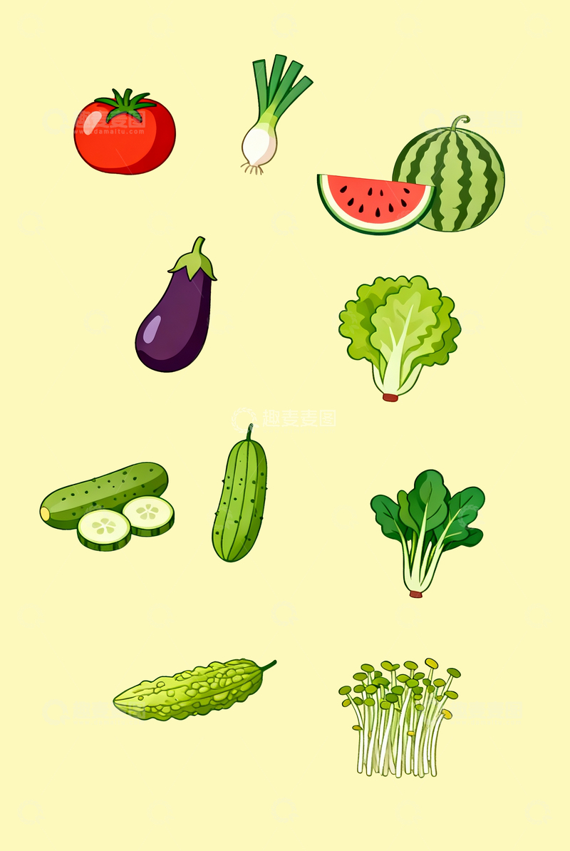 源文件下载【趣麦麦图】插画风格夏天蔬菜2
