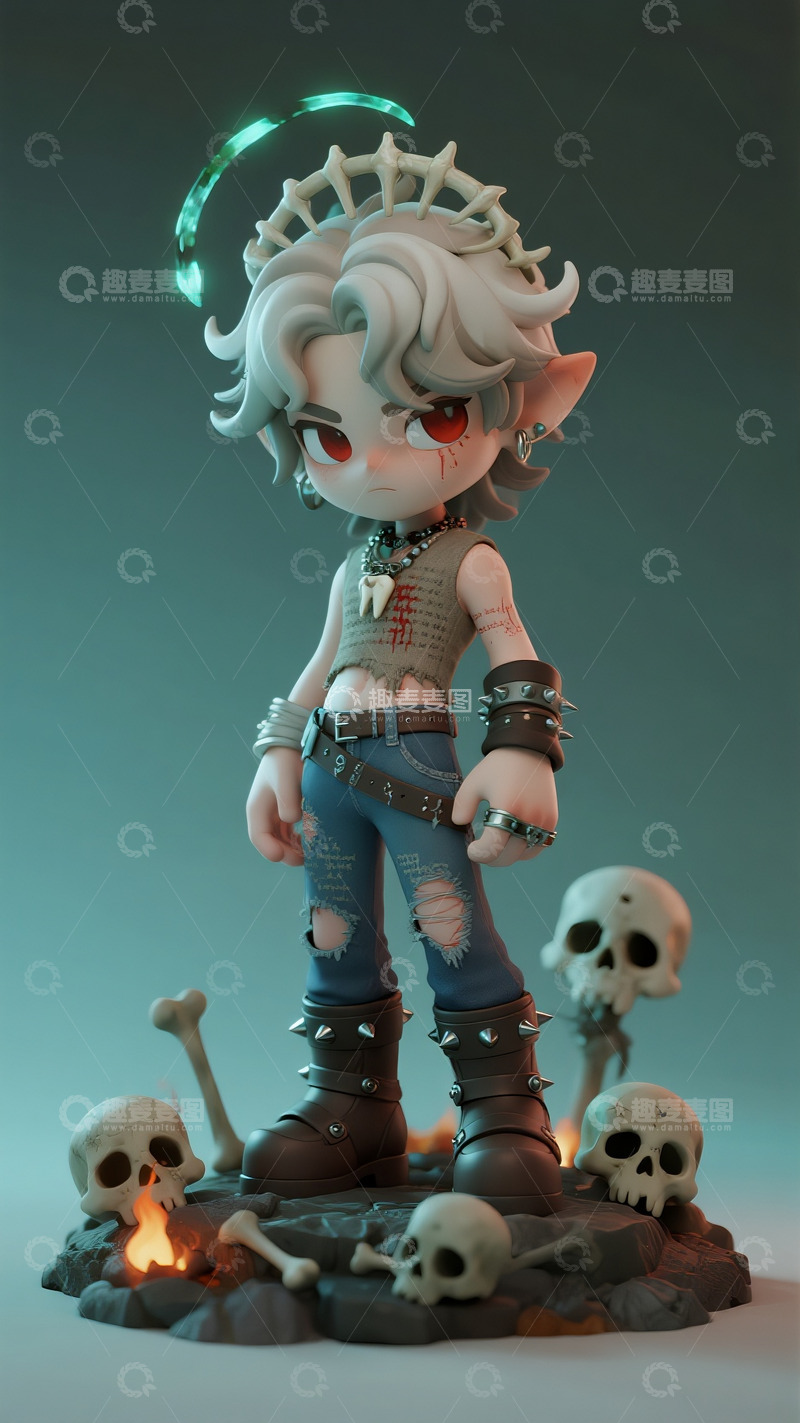 高清大图下载【趣麦麦图】骷髅火焰中的暗黑精灵少年