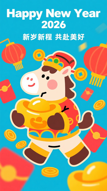 2026 新年抱金元宝的福运萌马