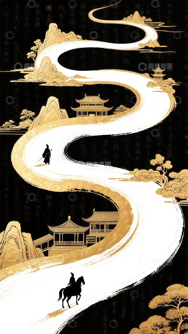 高清大图下载【趣麦麦图】古风山水画卷轴装饰画