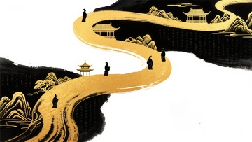 水墨风山水人物风景插画