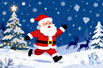 圣诞夜雪景卡通插图