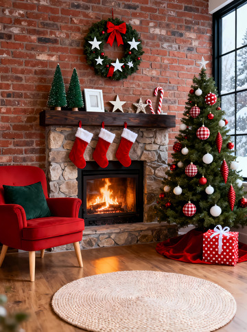 圣诞节日壁炉装饰场景