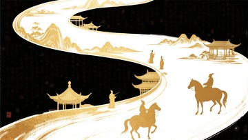 古风骑马山水画艺术插画