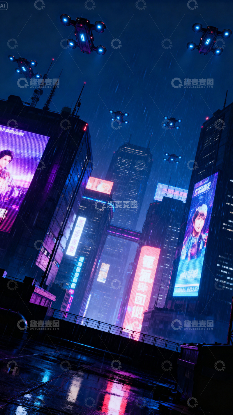 高清大图下载【趣麦麦图】科技城市背景_竖屏020