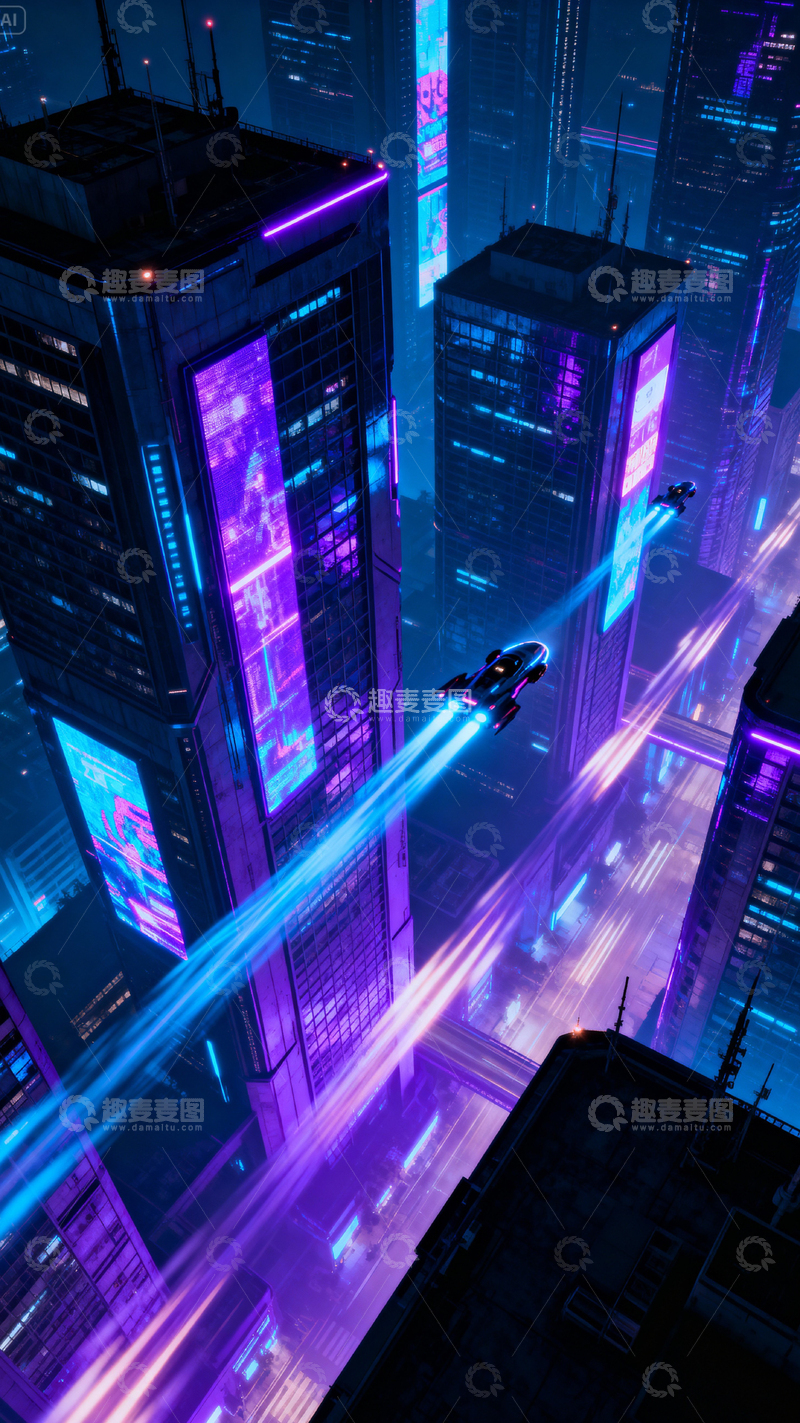 高清大图下载【趣麦麦图】科技城市背景_竖屏001