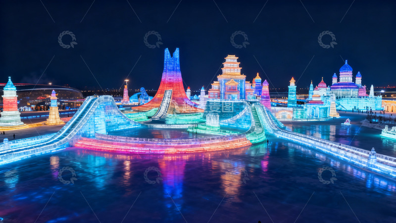 高清大图下载【趣麦麦图】冰雕夜景绚丽多彩