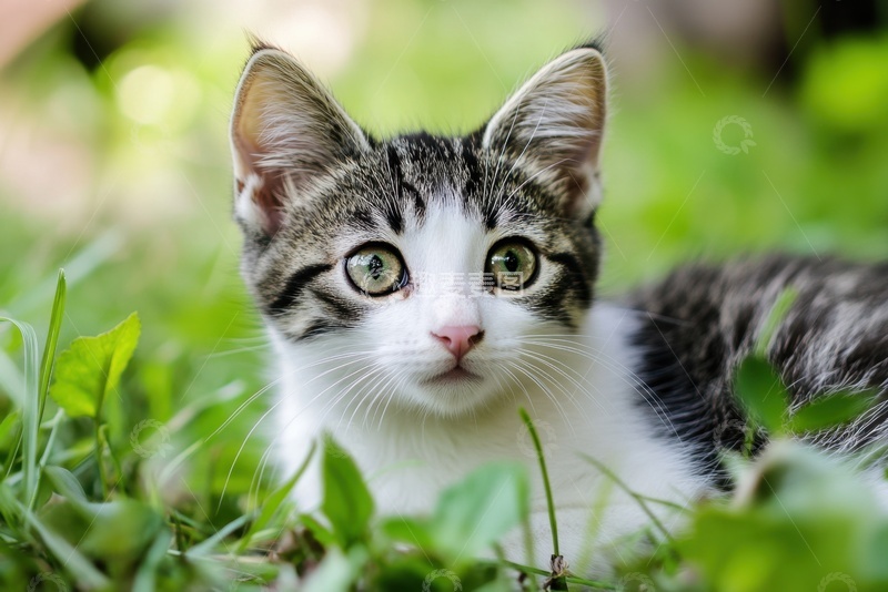 高清大图下载【趣麦麦图】草地上趴着的一只狸花猫